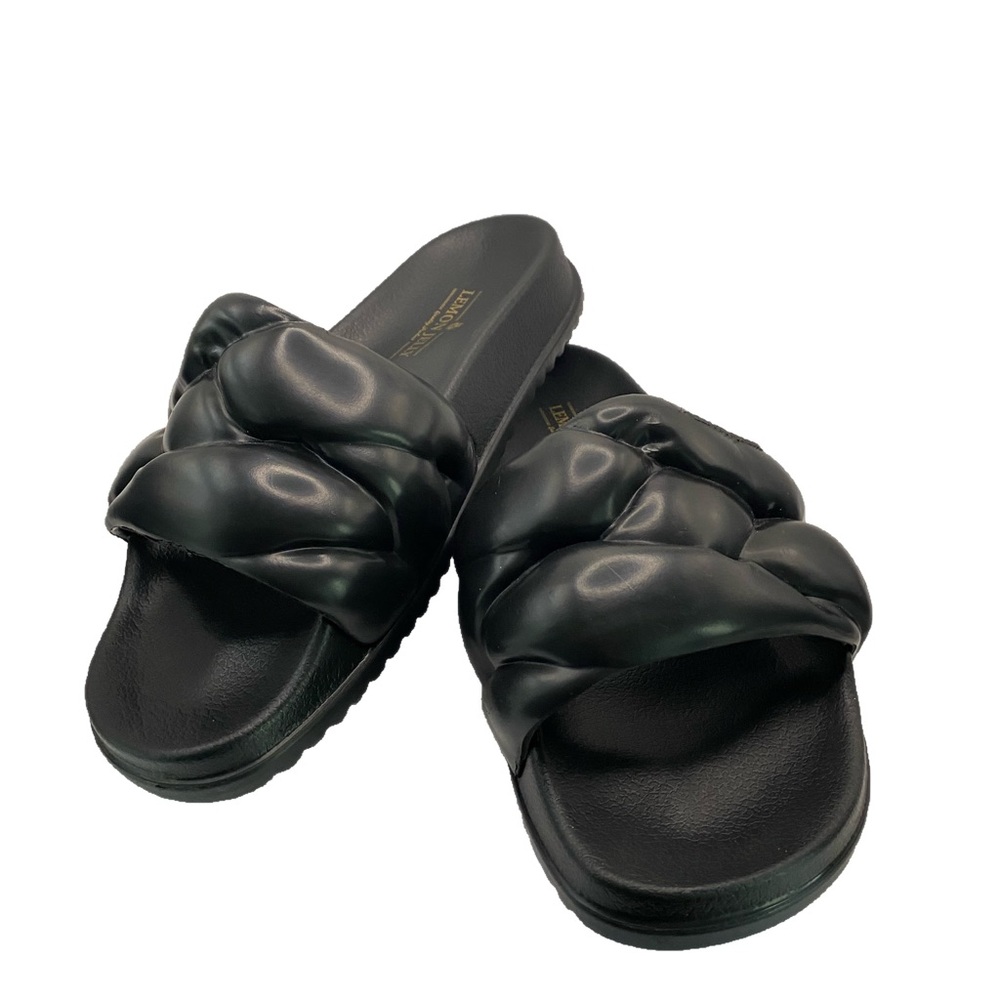 Black Braided Slide Sandals - Women